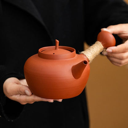 Red Clay Charcoal Tea Stove Set | Traditional Gongfu Sha Tiao Pot with Charcoal Brazier & Wooden Stand