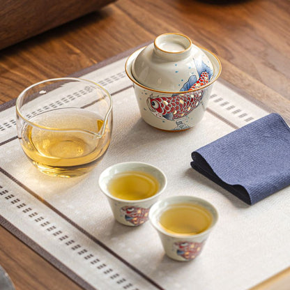 Ash Glaze Golden Arowana Travel Tea Set | Portable Gongfu Tea Kit