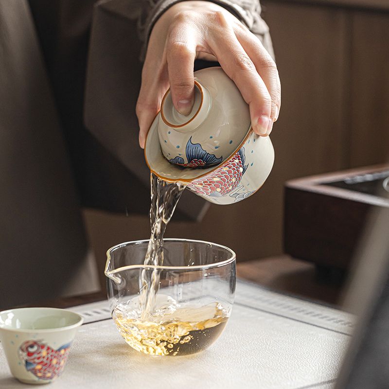 Ash Glaze Golden Arowana Travel Tea Set | Portable Gongfu Tea Kit