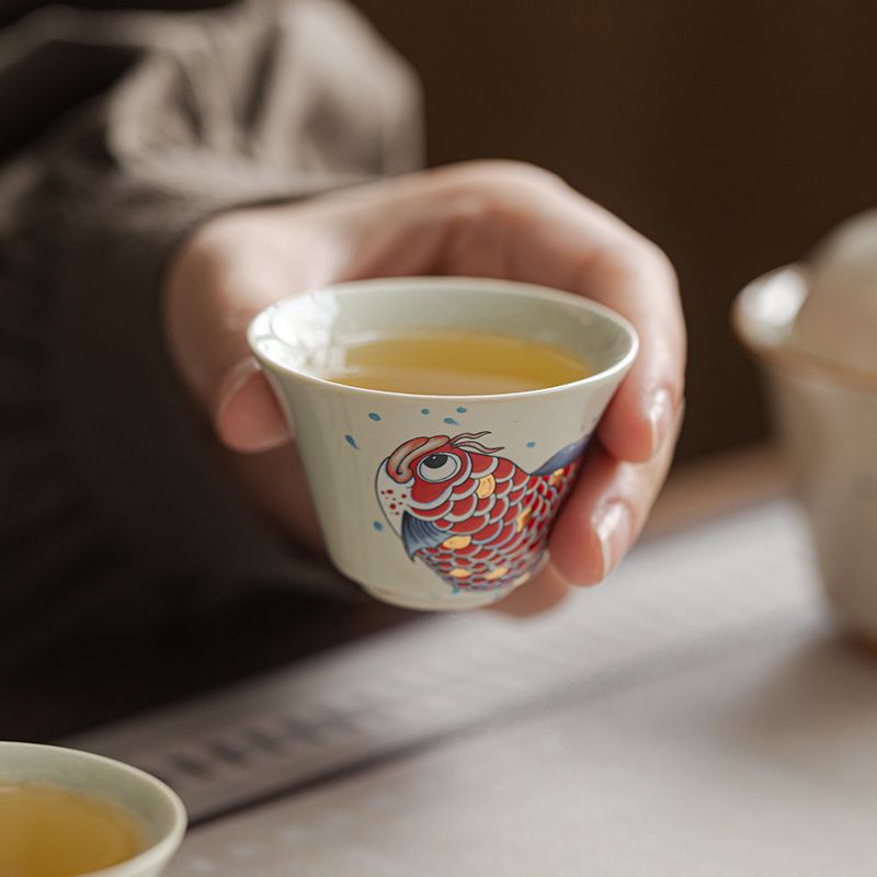 Ash Glaze Golden Arowana Travel Tea Set | Portable Gongfu Tea Kit