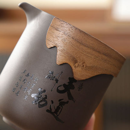 Raw Zisha Clay Travel Tea Set – “Tian Dao Chou Qin” Calligraphy | Teapot & 6 Cups