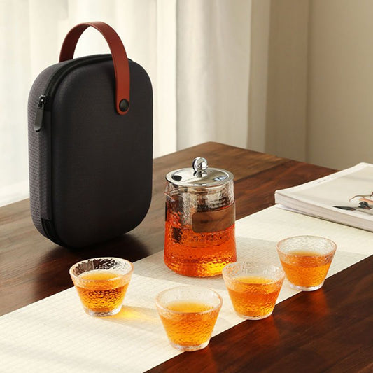 Glass Travel Tea Set – 1 Teapot & 5 Tasting Cups | Portable Gongfu Tea Kit