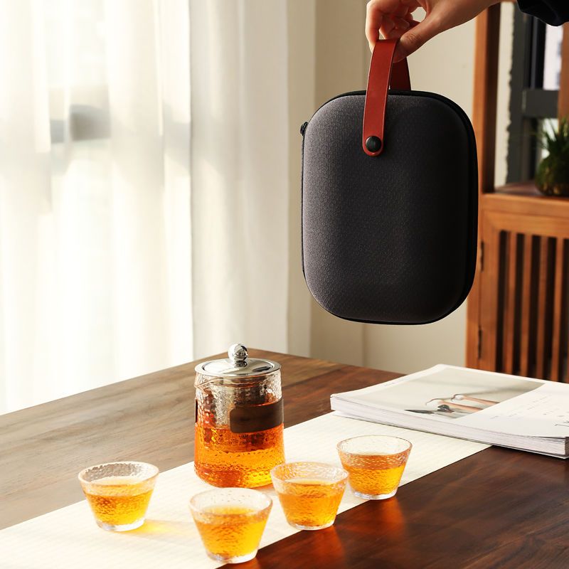 Glass Travel Tea Set – 1 Teapot & 5 Tasting Cups | Portable Gongfu Tea Kit