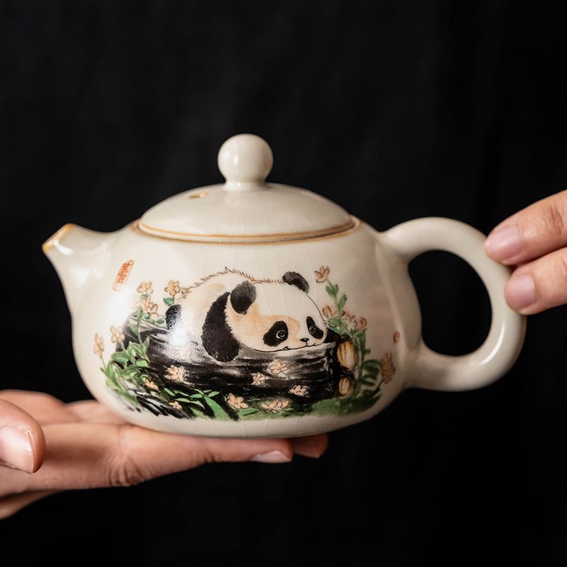 Panda Xishi Teapot Set | 210ml Teapot + 2 Cups (70ml) + Dry-Brew Tea Tray