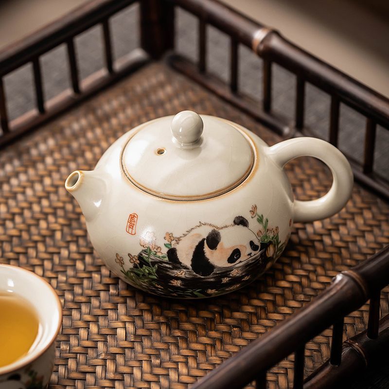 Panda Xishi Teapot Set | 210ml Teapot + 2 Cups (70ml) + Dry-Brew Tea Tray