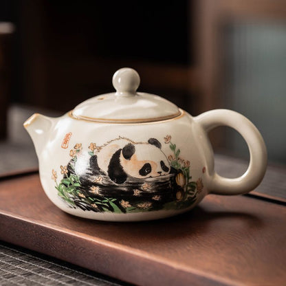 Panda Xishi Teapot Set | 210ml Teapot + 2 Cups (70ml) + Dry-Brew Tea Tray