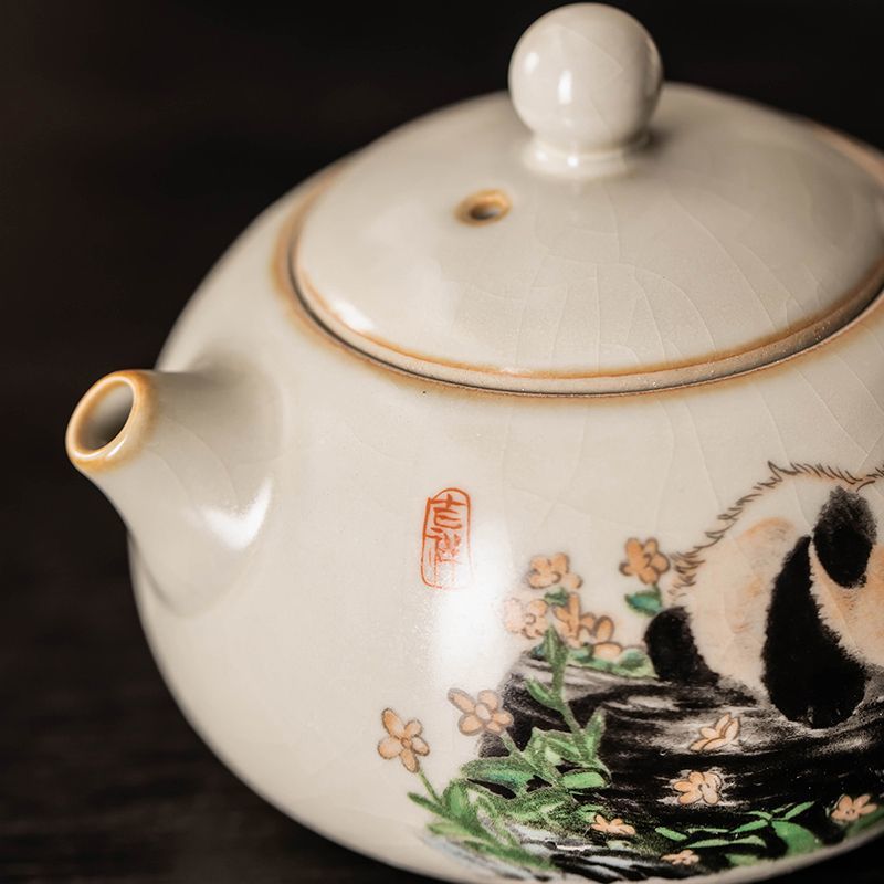 Panda Xishi Teapot Set | 210ml Teapot + 2 Cups (70ml) + Dry-Brew Tea Tray