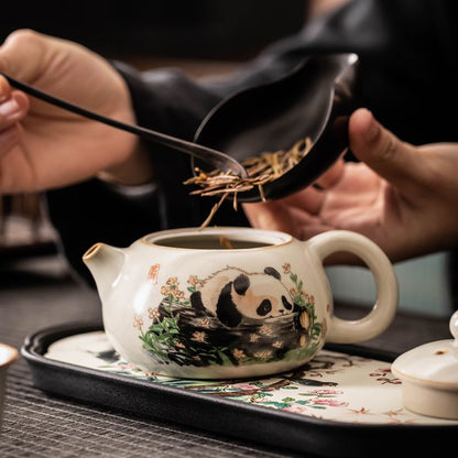 Panda Xishi Teapot Set | 210ml Teapot + 2 Cups (70ml) + Dry-Brew Tea Tray