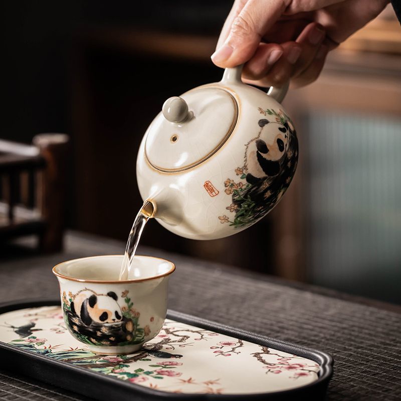 Panda Xishi Teapot Set | 210ml Teapot + 2 Cups (70ml) + Dry-Brew Tea Tray