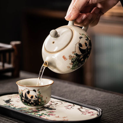 Panda Xishi Teapot Set | 210ml Teapot + 2 Cups (70ml) + Dry-Brew Tea Tray