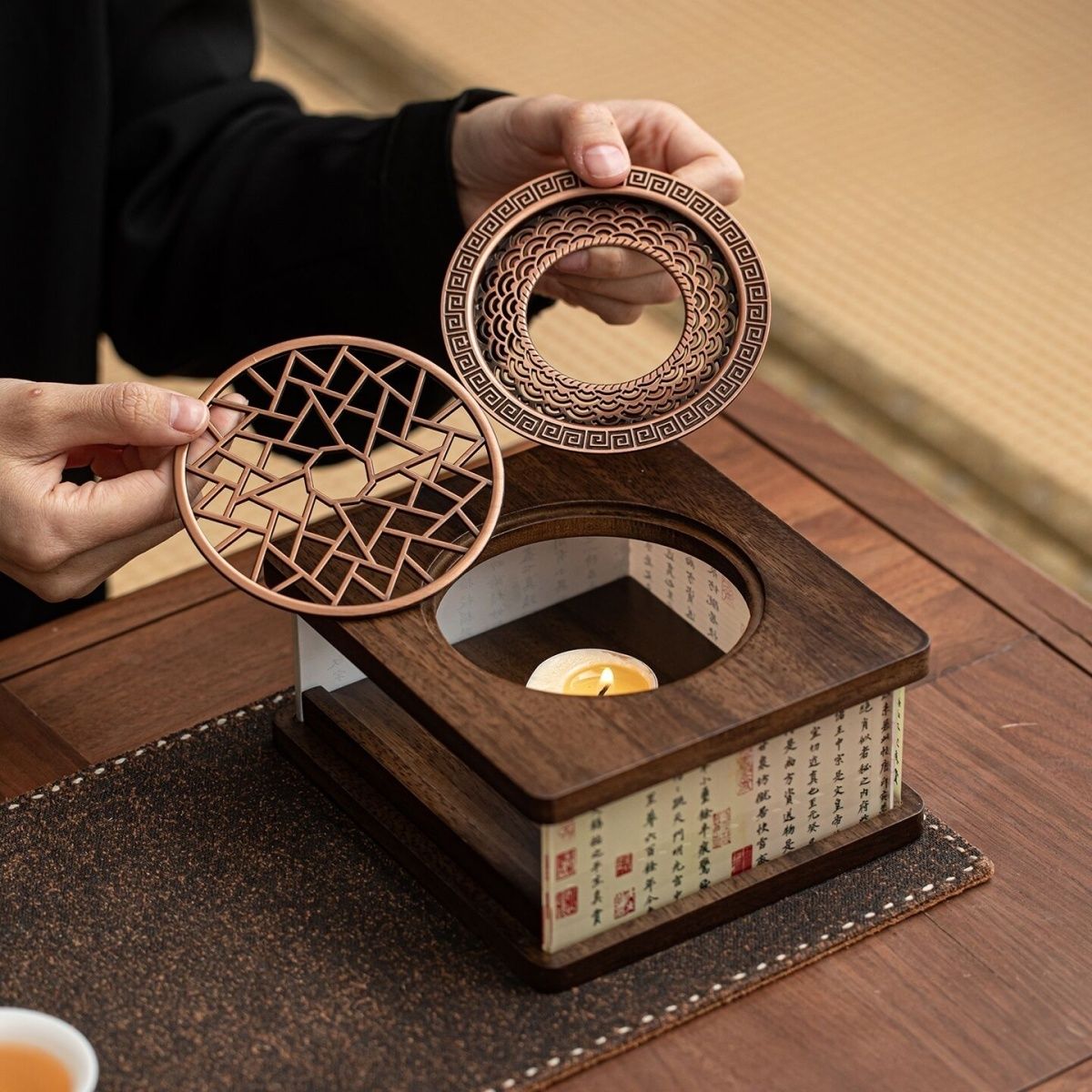 Bamboo & Wood Candle Tea Warmer with Ambient Screen