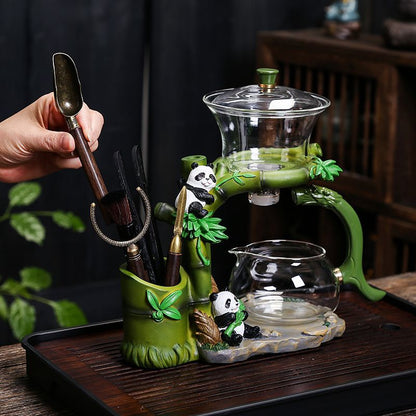 Bamboo Panda Glass Tea Set with Magnetic Tea Separator