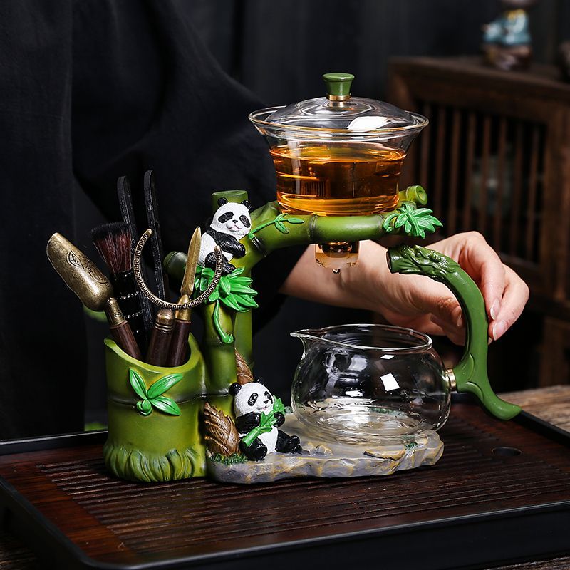 Bamboo Panda Glass Tea Set with Magnetic Tea Separator
