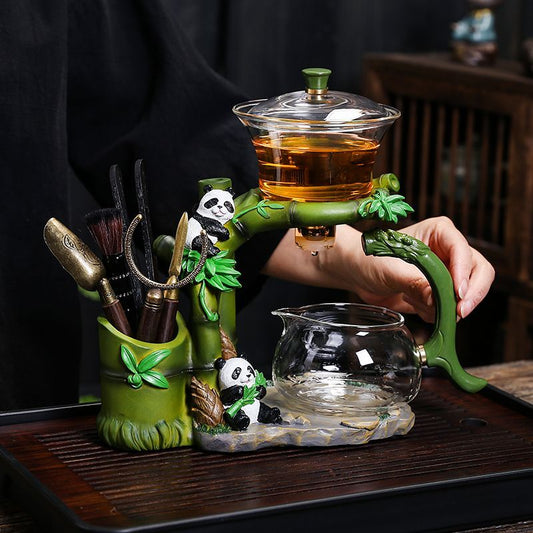 Bamboo Panda Glass Tea Set with Magnetic Tea Separator