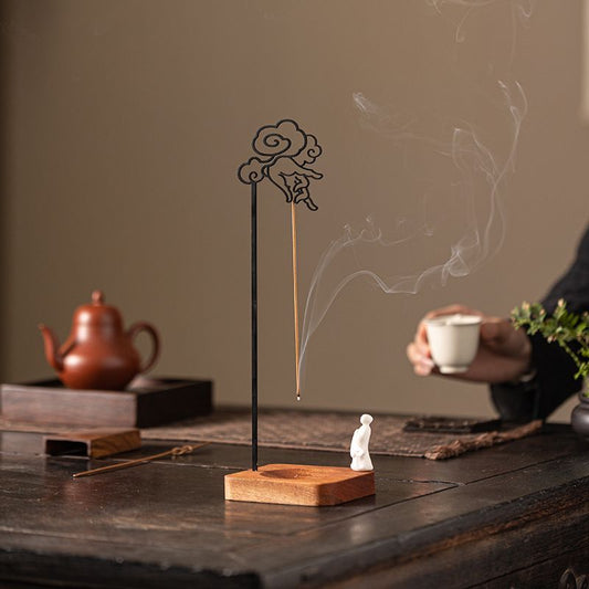 Zen Inverted Incense Burner – 'Picking a Flower' with Monk Figurine