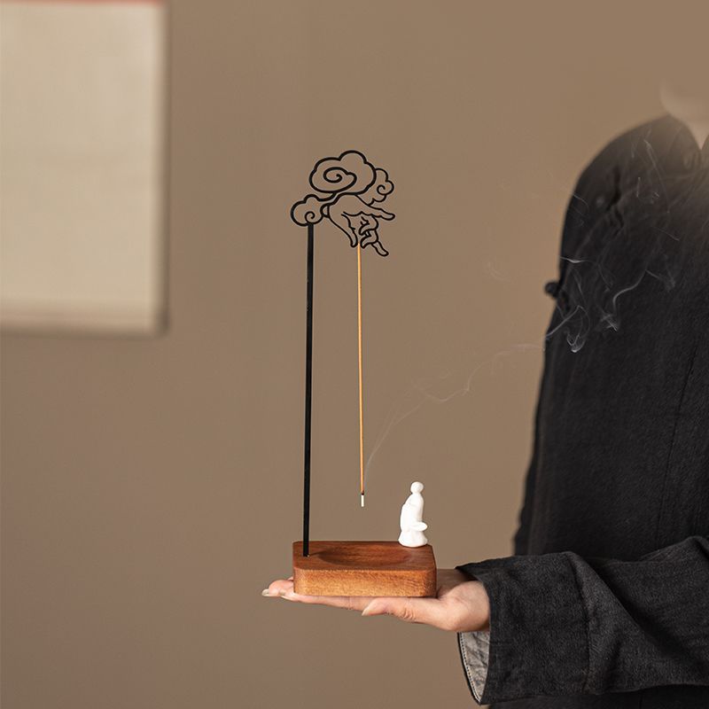Zen Inverted Incense Burner – 'Picking a Flower' with Monk Figurine