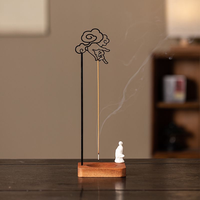 Zen Inverted Incense Burner – 'Picking a Flower' with Monk Figurine