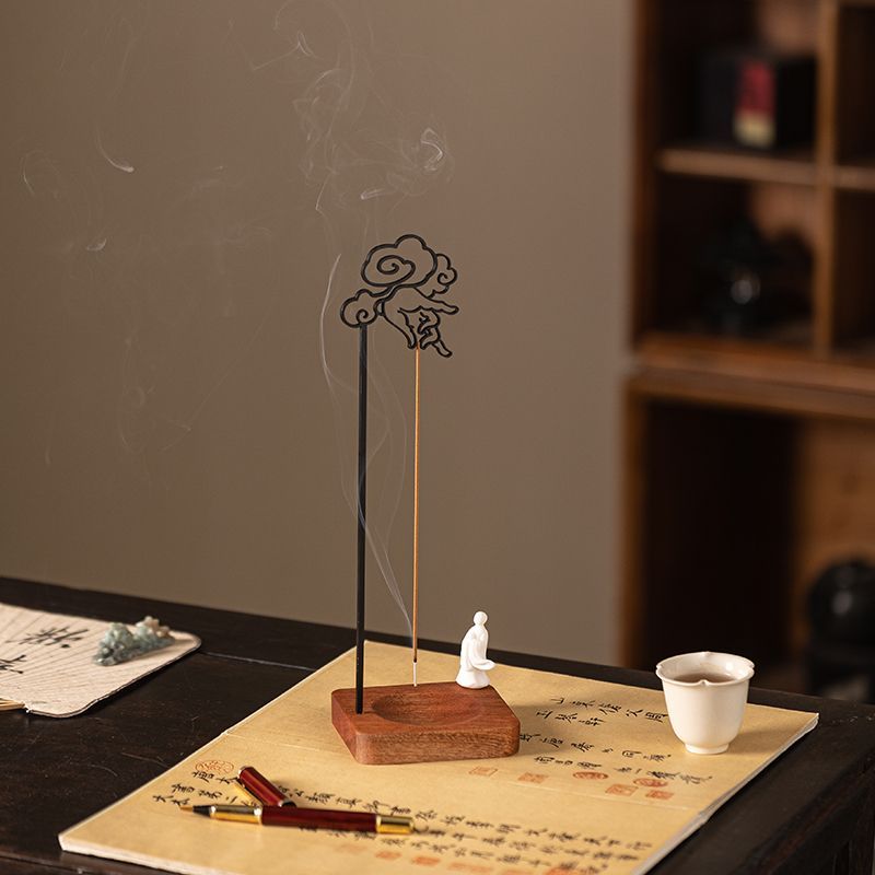 Zen Inverted Incense Burner – 'Picking a Flower' with Monk Figurine