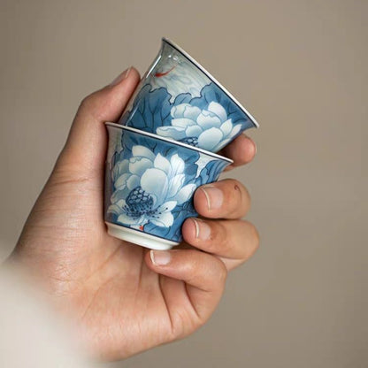 Antique Blue & White Fish Play Gaiwan Tea Set | Jingdezhen Porcelain