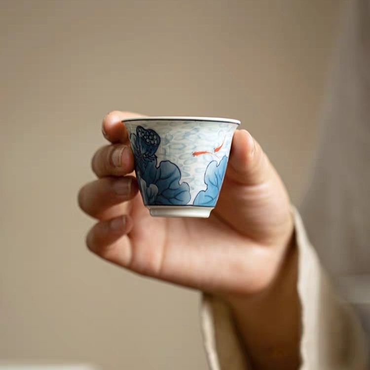 Antique Blue & White Fish Play Gaiwan Tea Set | Jingdezhen Porcelain