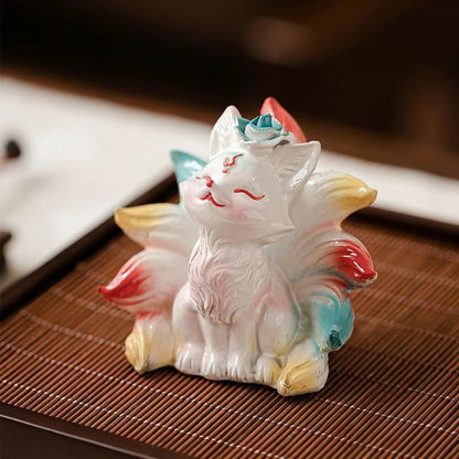 Nine-Tailed Fox Color-Changing Tea Pet – Colorful Ceramic Sculpture