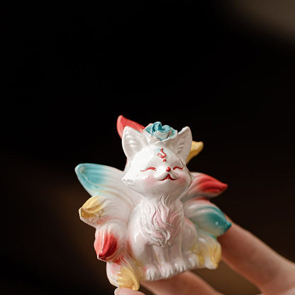 Nine-Tailed Fox Color-Changing Tea Pet – Colorful Ceramic Sculpture