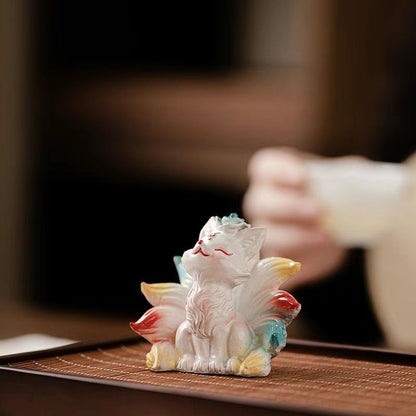 Nine-Tailed Fox Color-Changing Tea Pet – Colorful Ceramic Sculpture