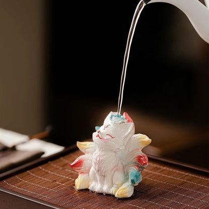 Nine-Tailed Fox Color-Changing Tea Pet – Colorful Ceramic Sculpture