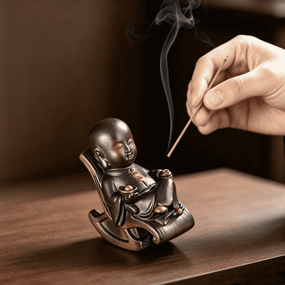 Purple Pottery Little Monk in Rocking Chair Incense Holder & Tea Pet