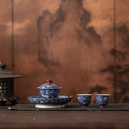 Crane Blue & White Enamel Jingdezhen Ceramic Teaware