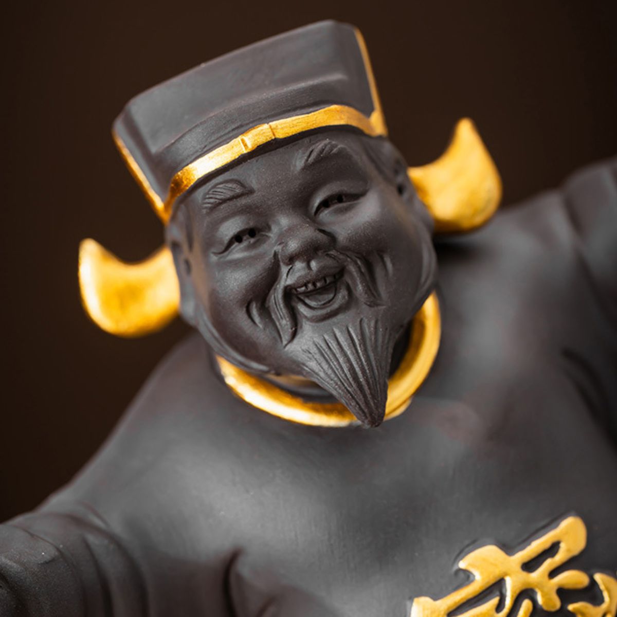 Gold-Accented Caishen Zisha Tea Pet – God of Wealth