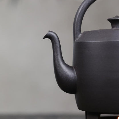 Handmade Yixing Purple Clay Boiling Kettle 700ml - Original Black Clay Handle Teapot for Stove Brewing