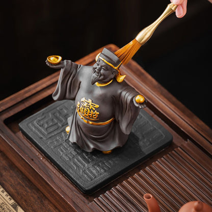 Gold-Accented Caishen Zisha Tea Pet – God of Wealth