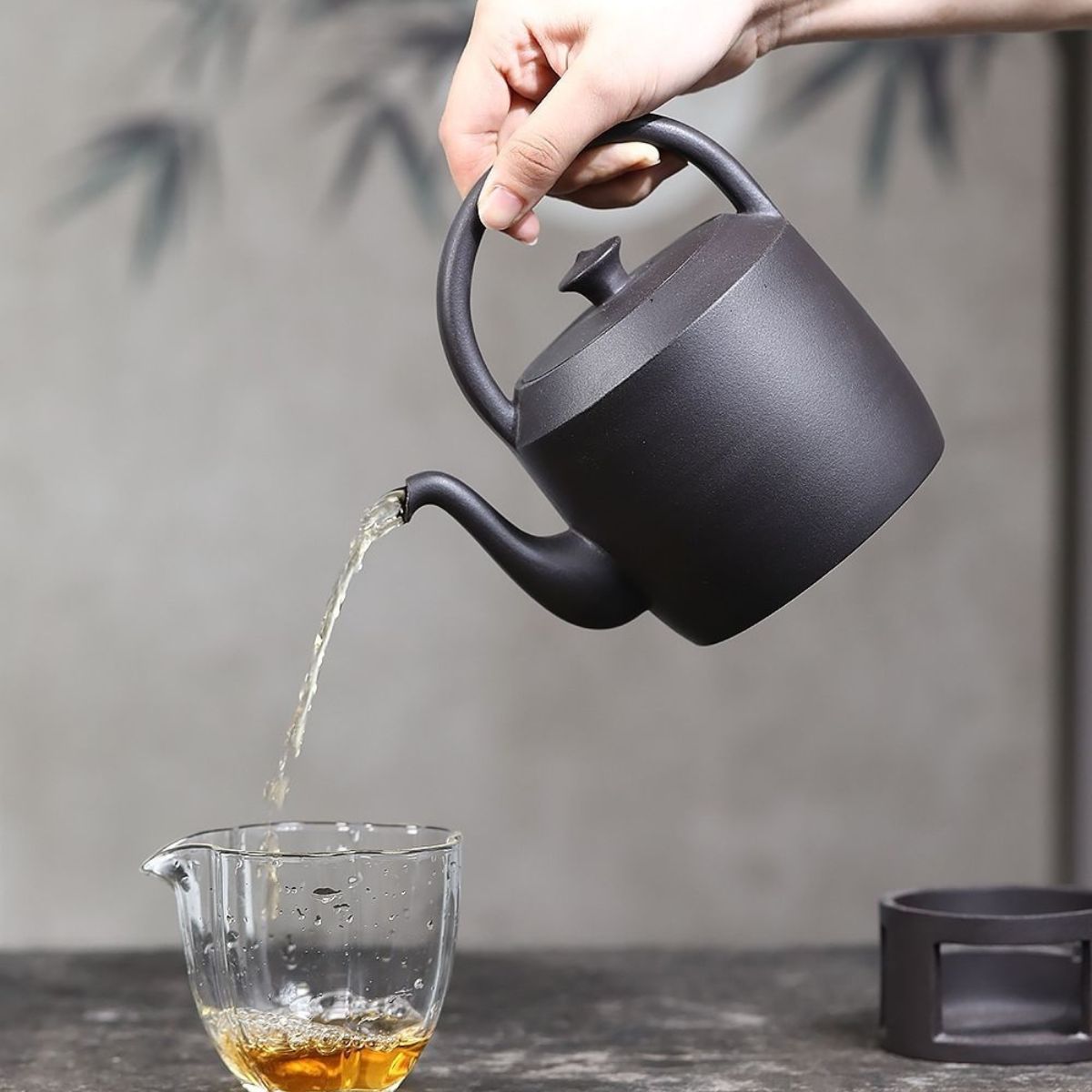 Handmade Yixing Purple Clay Boiling Kettle 700ml - Original Black Clay Handle Teapot for Stove Brewing