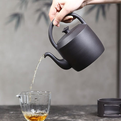Handmade Yixing Purple Clay Boiling Kettle 700ml - Original Black Clay Handle Teapot for Stove Brewing