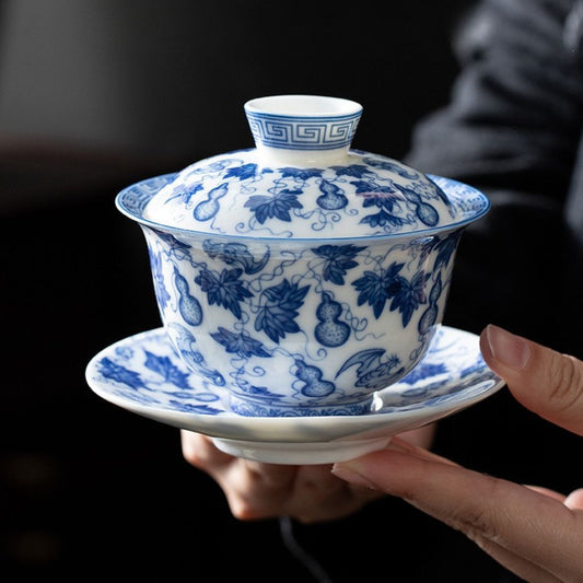 Gourd Gaiwan – Fu Lu Hand-Painted Porcelain Gongfu Tea Bowl | 160ml
