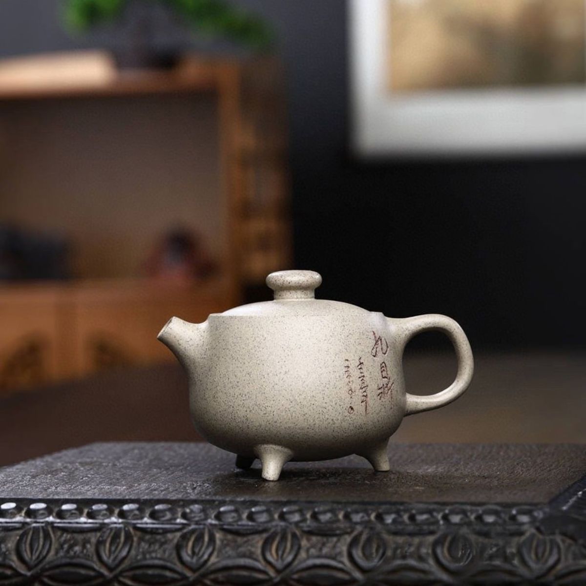 Yixing Purple Clay Teapot 200ml - Sesame White Duan Ni Three-Legged Tripod Zisha Pot