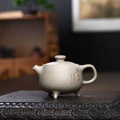 Yixing Purple Clay Teapot 200ml - Sesame White Duan Ni Three-Legged Tripod Zisha Pot