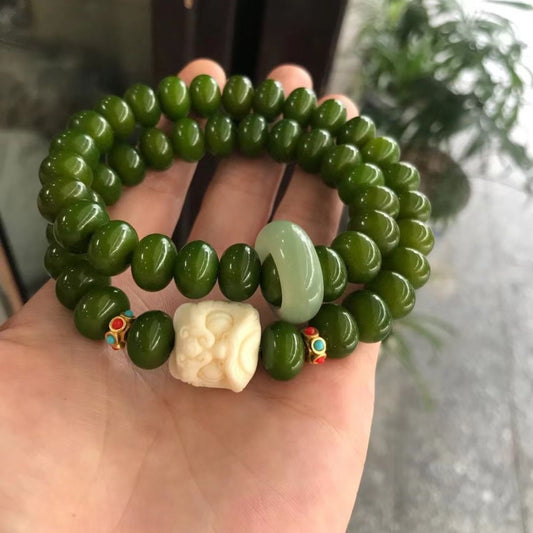 Lion Awakens Bodhi Abacus Bead Bracelet – Double-Ring Wenwan Mala | Qingyu Bodhi