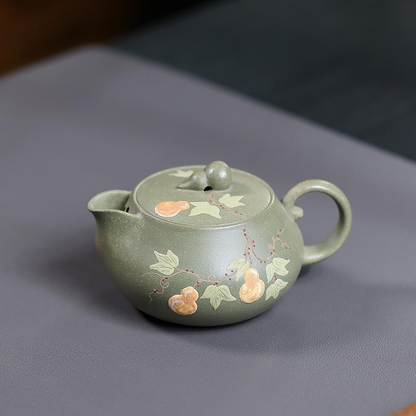 Fu Lu An Kang Yixing Teapot | Raw Dou Qing Sha Celadon Zisha Clay | Handcrafted 140ml