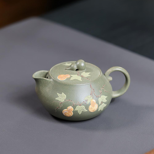 Fu Lu An Kang Yixing Teapot | Raw Dou Qing Sha Celadon Zisha Clay | Handcrafted 140ml