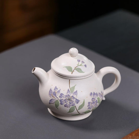 Ding Xiang Pan Hu Yixing Teapot | Raw White Jade Duan Ni Clay | Handcrafted 260ml