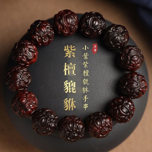 Authentic Red Sandalwood Pixiu Bracelet – Feng Shui Wealth & Good Luck Charm