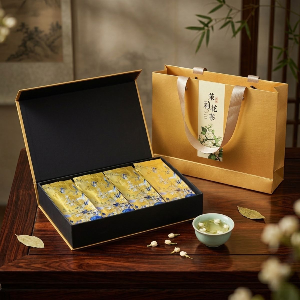 Premium Lan Xue Jasmine Green Tea Gift Box – 8 Sachets × 7g | Jasmine & Magnolia Blended