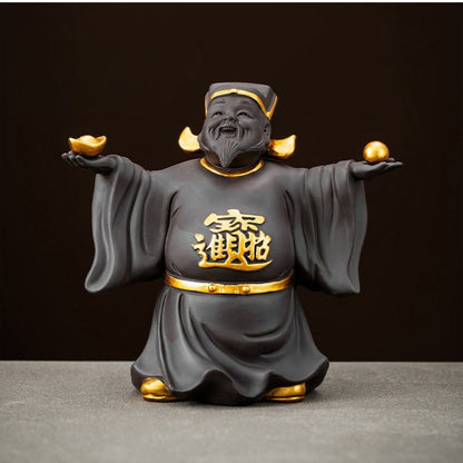 Gold-Accented Caishen Zisha Tea Pet – God of Wealth