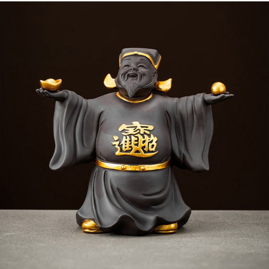 Gold-Accented Caishen Zisha Tea Pet – God of Wealth