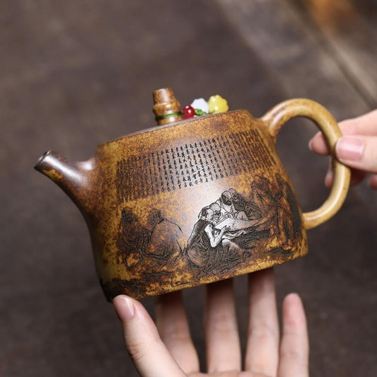 Eighteen Arhats Han Bell Yixing Teapot - Wood-Fired Longgu Golden Sand 410ml