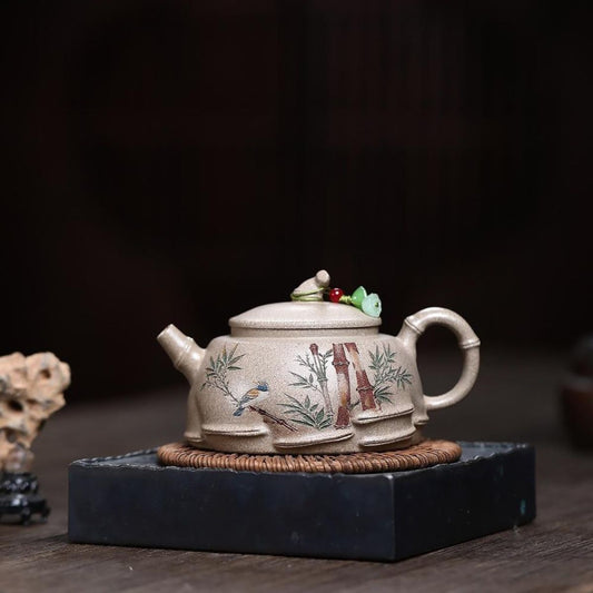 Gentle Breeze Bamboo Shadow Yixing Teapot - White Duanni Clay 260ml