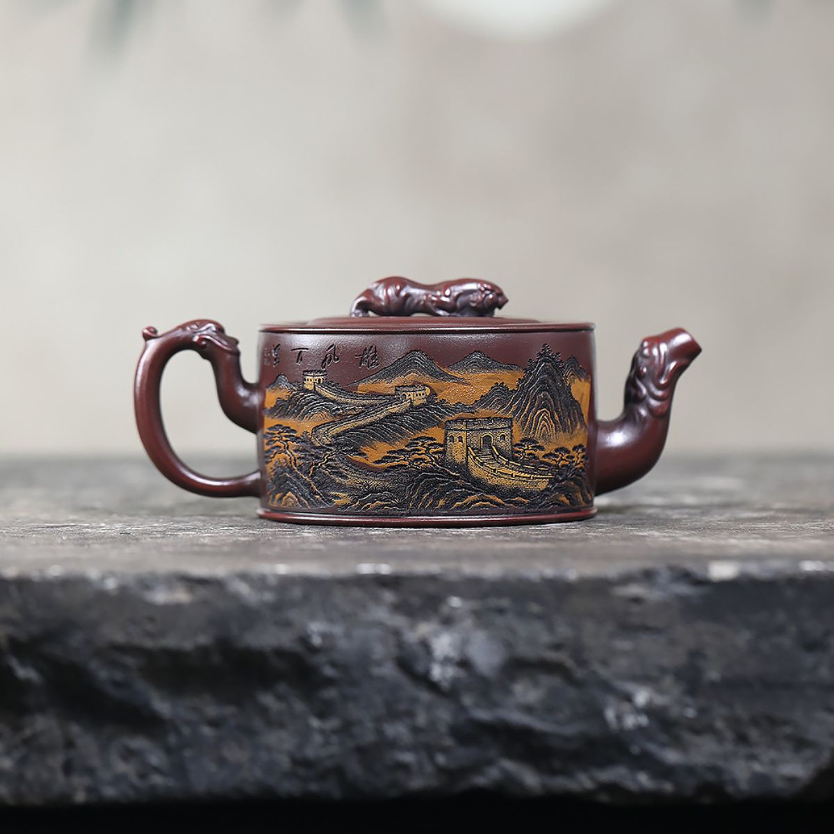 Tiger & Great Wall Zisha Teapot – Guwu Clay, 330ml