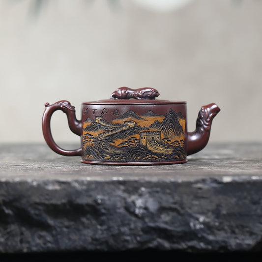 Tiger & Great Wall Zisha Teapot – Guwu Clay, 330ml